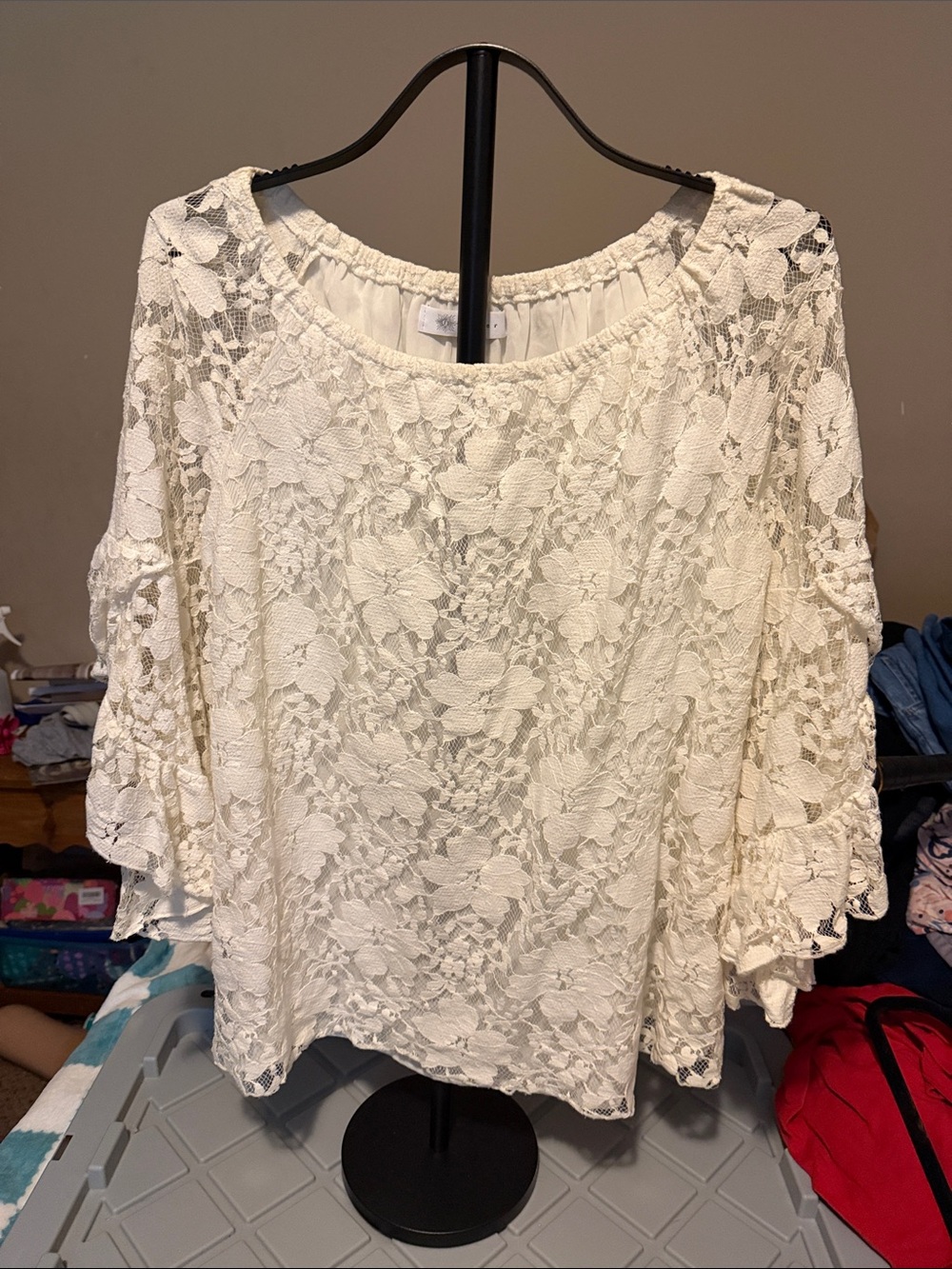 Fever Cream Floral Lace Peasant Blouse